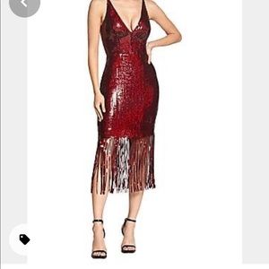 Red Sequin Dress with Fringe Detail